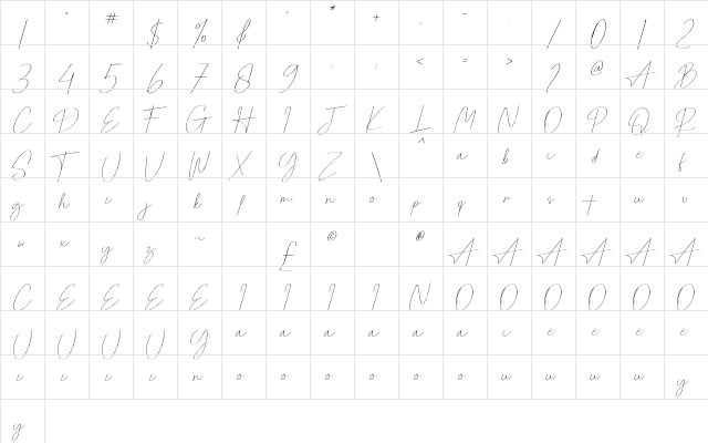 Pricillia Regular  glyph index