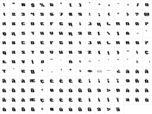 Jumpers Leftalic Italic  glyph index