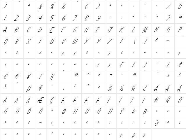 LamplighterMarquee Regular  glyph index