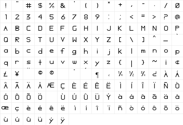 Opossum Regular  glyph index