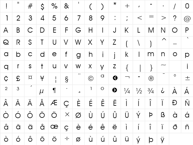 Decker Regular  glyph index