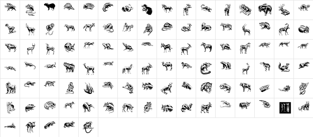 ZigzagZooAnimal Regular  glyph index