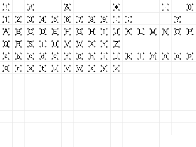 hana Font Regular  glyph index