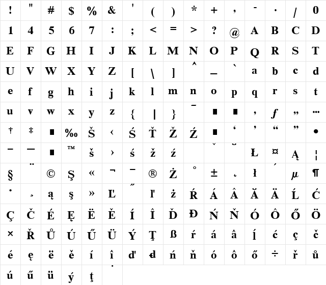 TmsEe Bold  glyph index