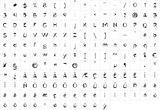 Contype Plain Regular  glyph index