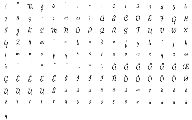 Minneapolis Regular  glyph index