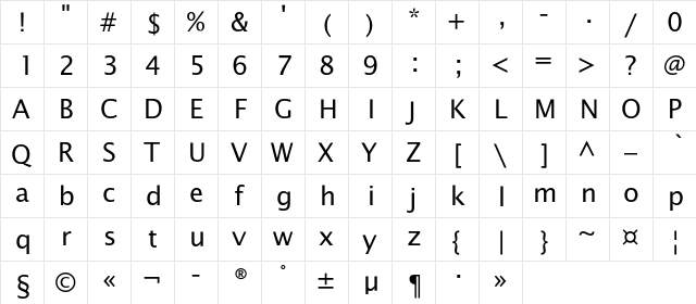 OfficeTypeSans Regular  glyph index