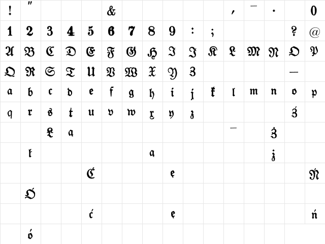 Gotyk Poszarpany Regular  glyph index