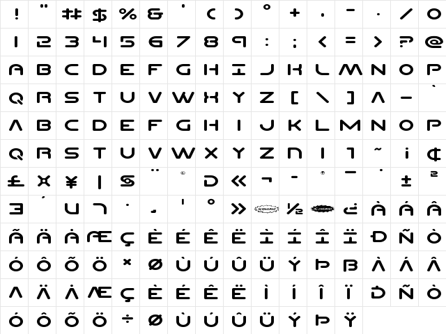 Planet N Expanded Expanded  glyph index
