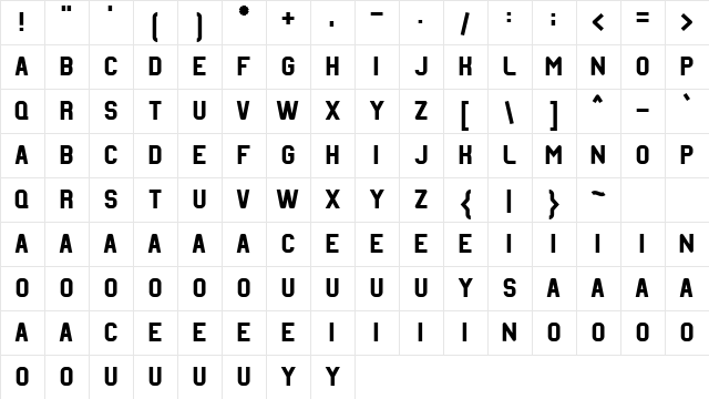 Revalate FreeVersion  glyph index