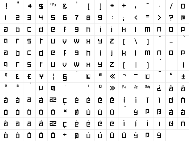 Digitalis Regular  glyph index