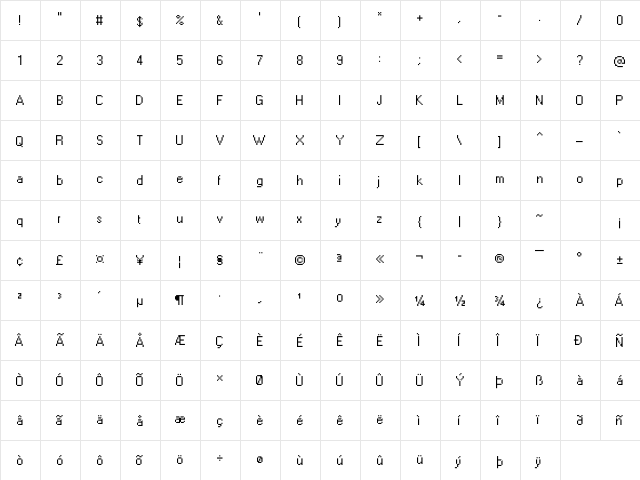 LeviWindows Regular  glyph index