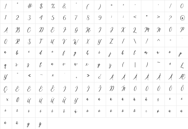 Kinleigh Regular  glyph index