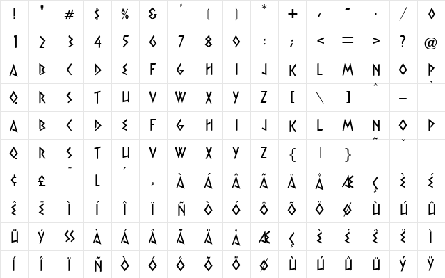 Inscript DB Regular  glyph index