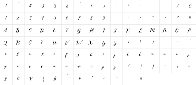 Rixiline Script Regular  glyph index