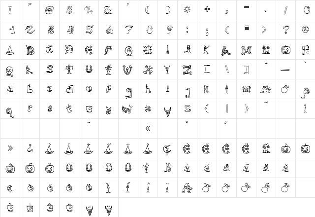 Halloween Unregistered  glyph index
