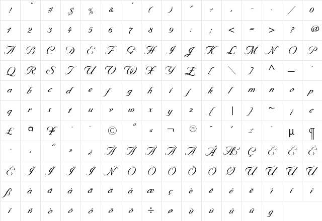 Byron Medium Regular  glyph index