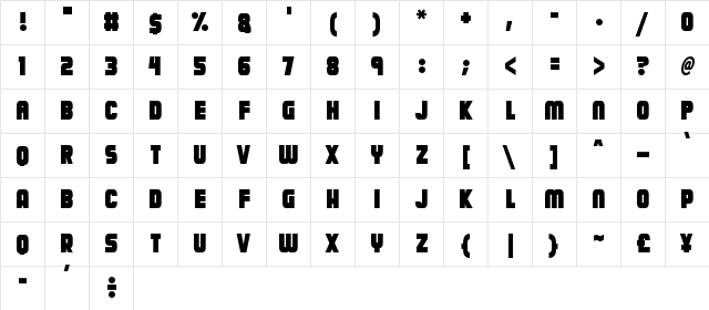 Calamitech Regular  glyph index