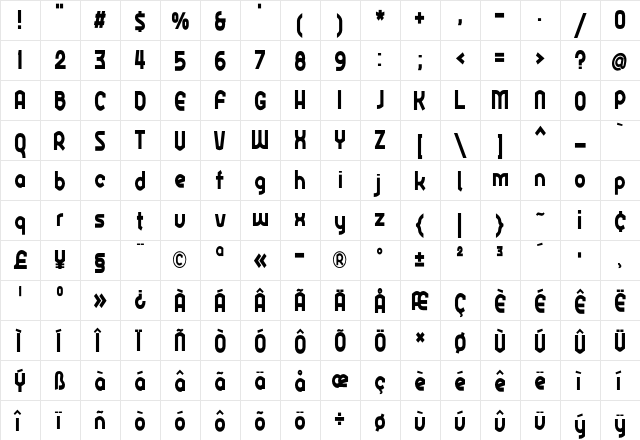 Ekela Heavy Condensed  glyph index