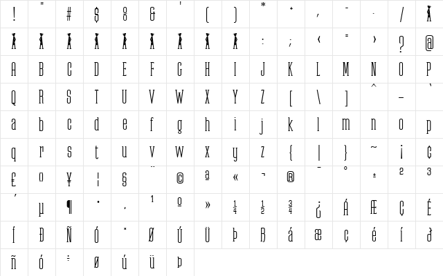 Partizano Regular  glyph index