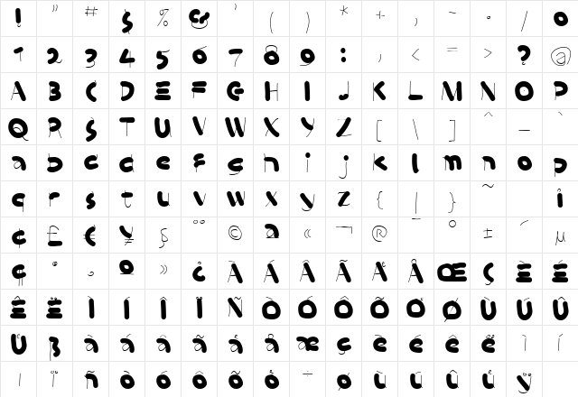 KL1_Sausages Regular  glyph index