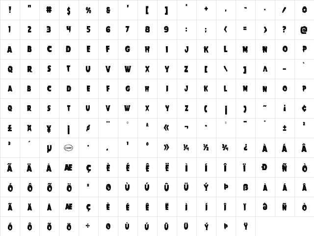 Goblin Creek Condensed Condensed  glyph index