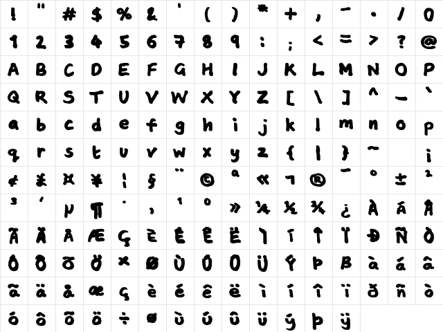 QEJohnChiver Regular  glyph index