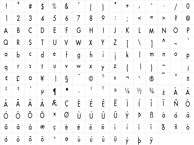 Fusi-Condensed Normal  glyph index