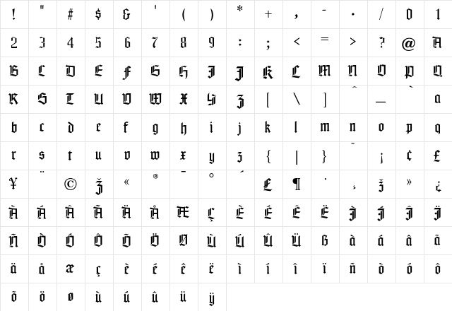 Matrix Regular  glyph index