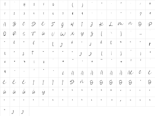 Katampi pisan Regular  glyph index