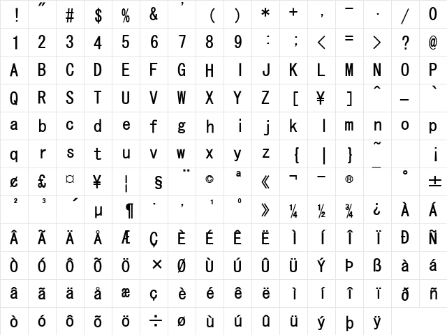 SD Viewer Font Regular  glyph index