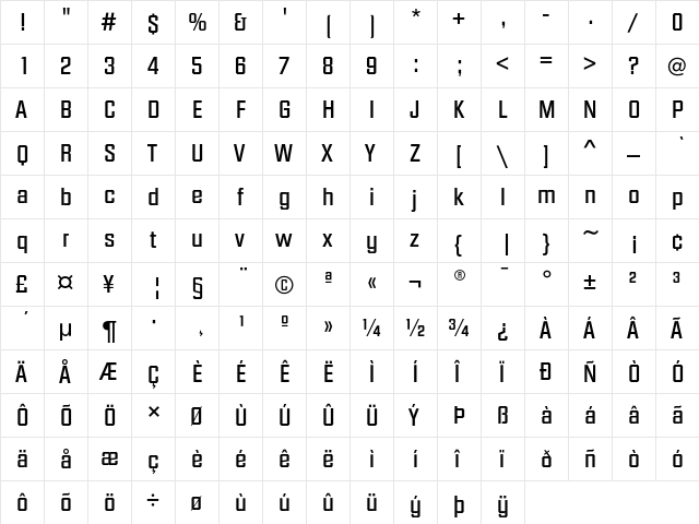 DiamanteEF Medium  glyph index