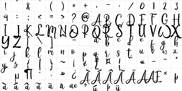 Rothena Regular  glyph index