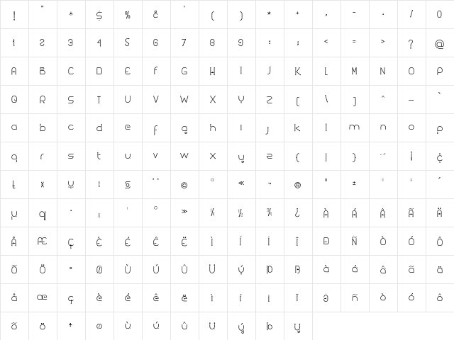 Kuasar Regular  glyph index