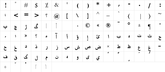 AGT Maidan Wardak Regular  glyph index