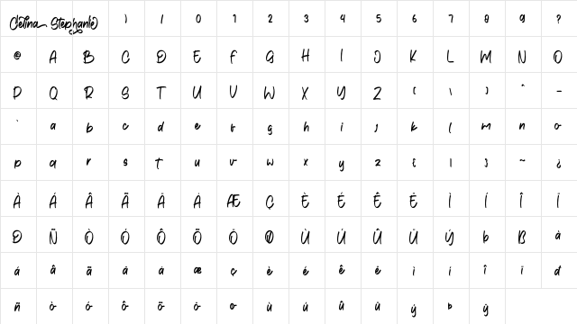 Celina Stephanie Script  glyph index