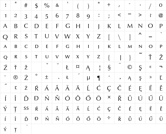 OptusSCTEEReg Regular  glyph index
