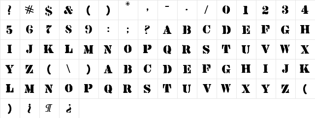 Rainmaker Regular  glyph index