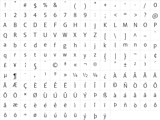 Lisboa Sans LF Light Regular  glyph index