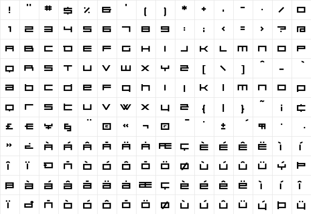 Kunstware Alphabet  glyph index