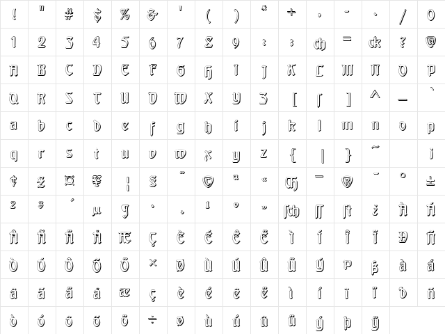Behrensschrift Shadow Regular  glyph index