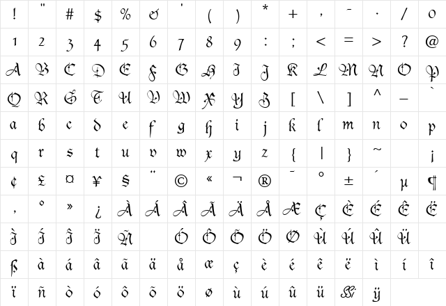 CasualSSK Regular  glyph index
