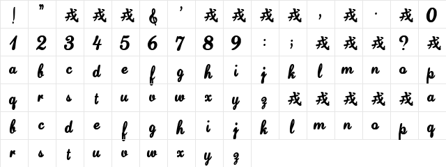 YaYaBaby Regular  glyph index