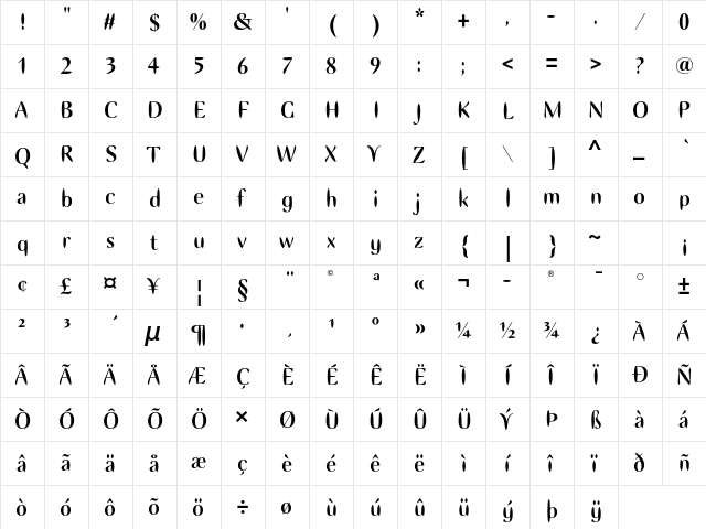 Ellipse ITC Std Bold  glyph index