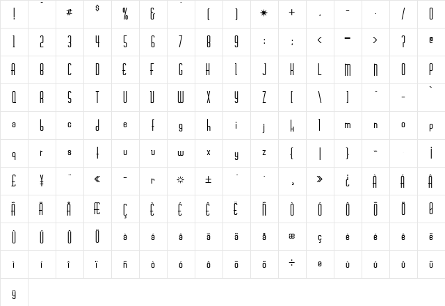 Chasline Bold  glyph index
