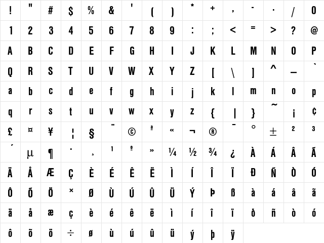NimbuSanTBolCon Regular  glyph index