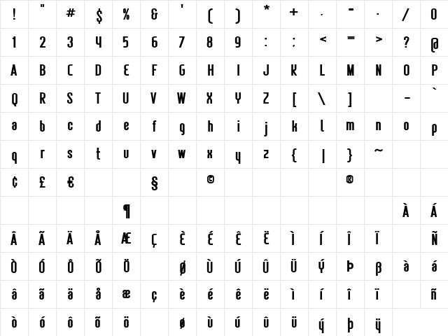 MedBold Regular  glyph index