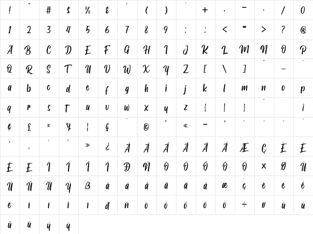 Berkah Ramadhan Regular  glyph index