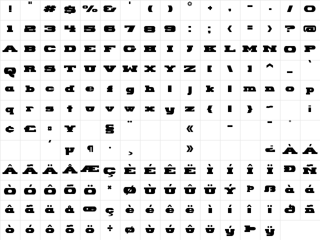 Hackney Block Regular  glyph index