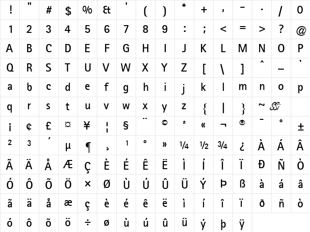 Libre Sans Serif SSi Bold  glyph index